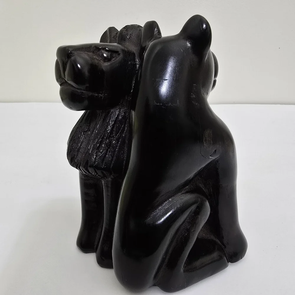vintage hand carved Ebony Wood African Lion Lioness 5.5
